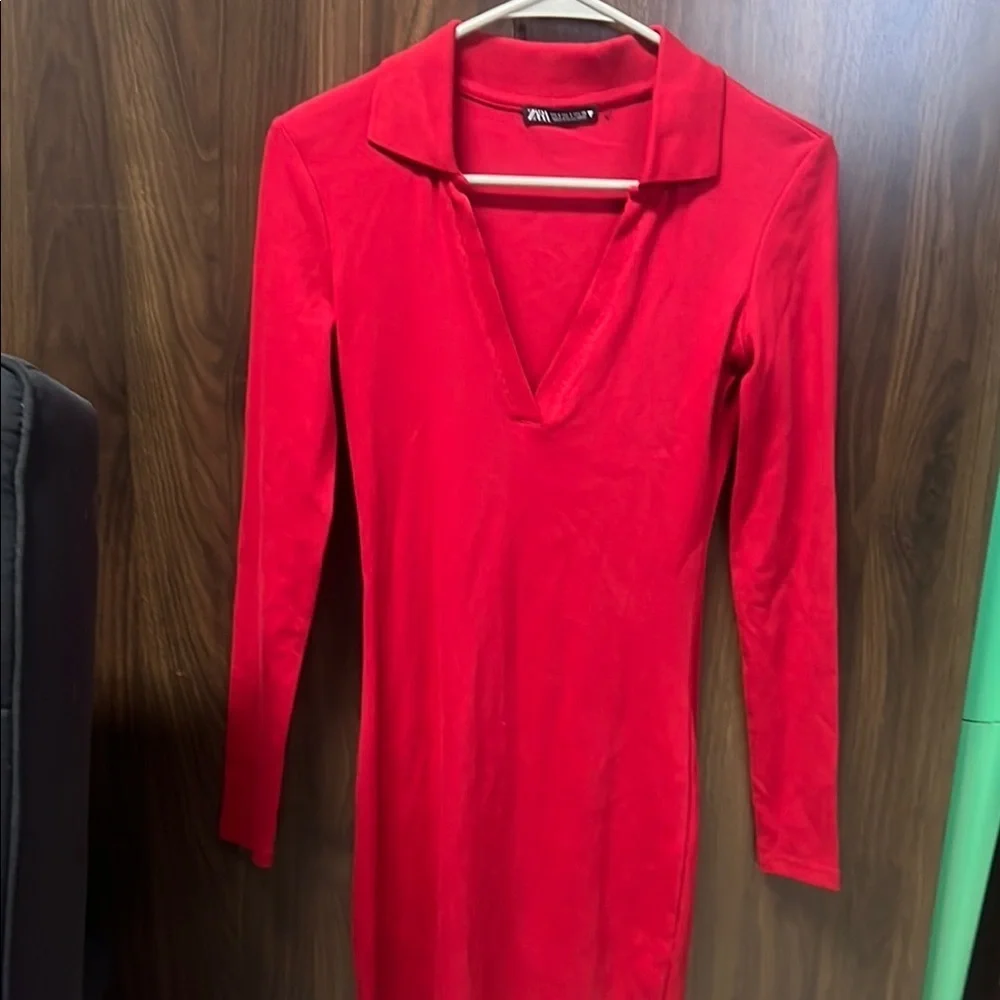 Zara Red Long Sleeve Dress - Picture 1 of 6